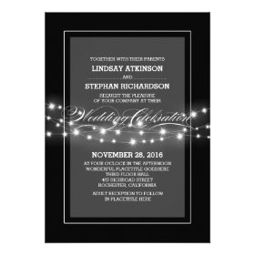 modern black string lights wedding invitation