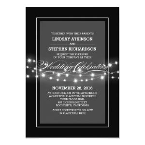 modern black string lights wedding invitation