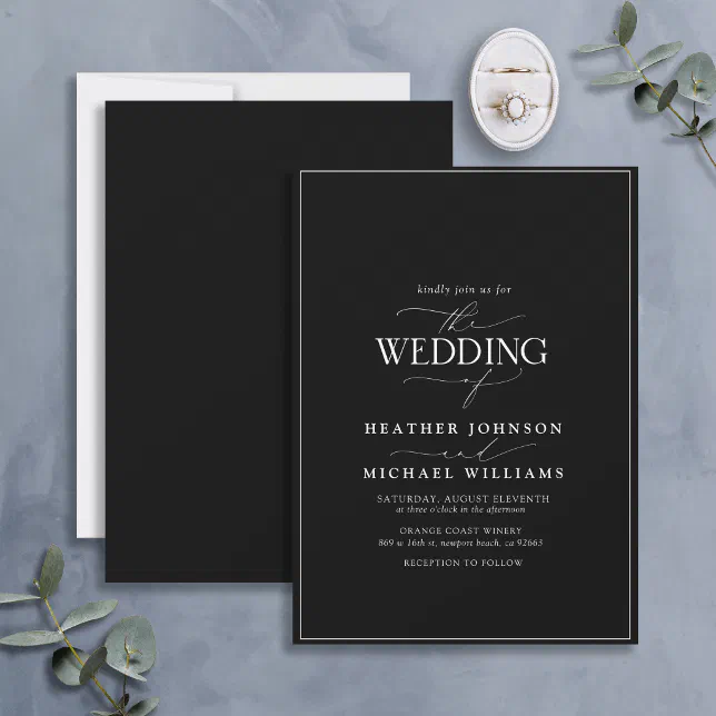 Modern Black White Calligraphy Wedding Invitation Zazzle