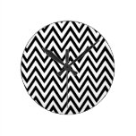 Modern black white chevron zigzag clock