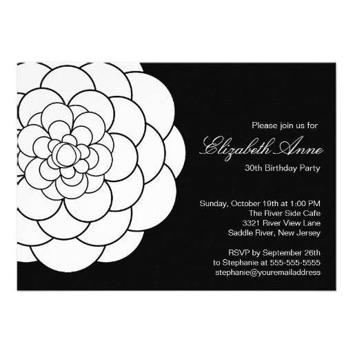 Modern Black white Dahlia Bloom Birthday Party Invitation