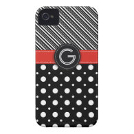Modern black, white, red dot & stripes iPhone 4 covers