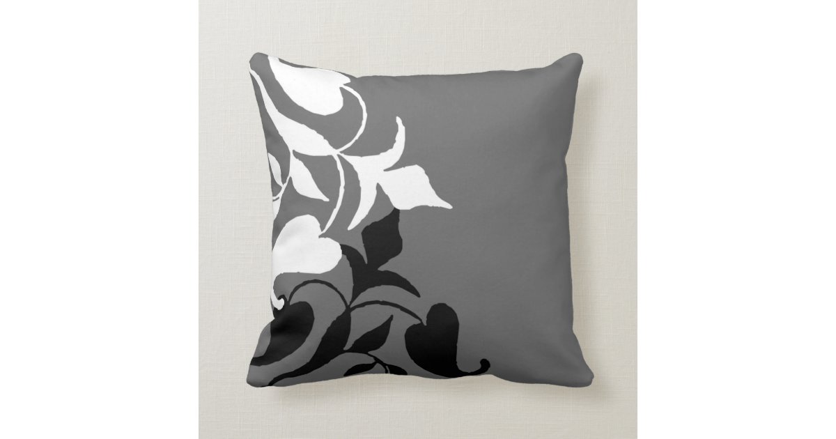 Modern Black & White Vine Grey Throw Pillow Zazzle