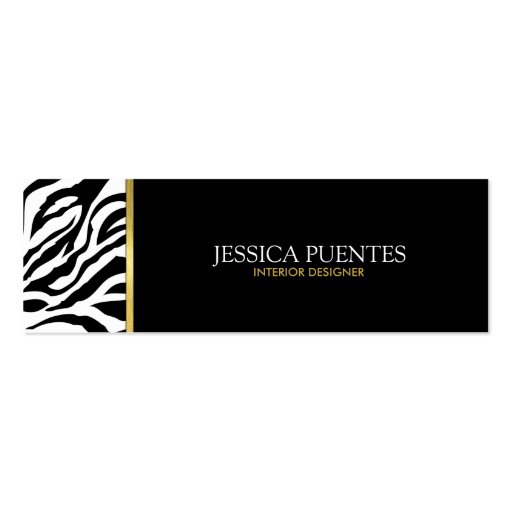 Modern Black & White Zebra Stripes with Gold Business Cards (front side)