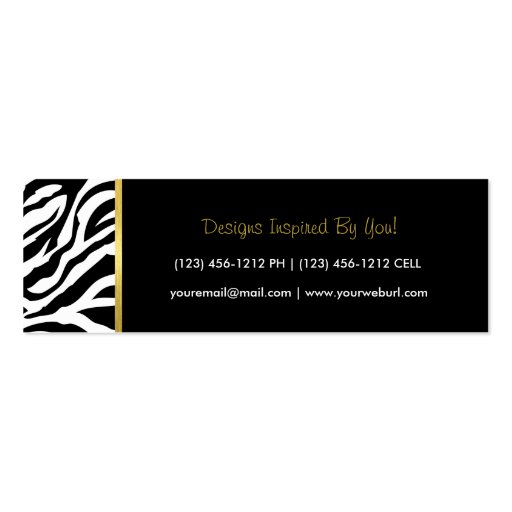 Modern Black & White Zebra Stripes with Gold Business Cards (back side)
