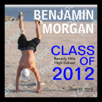 Modern Block Text & Photo Grad Announcement Blue invitations