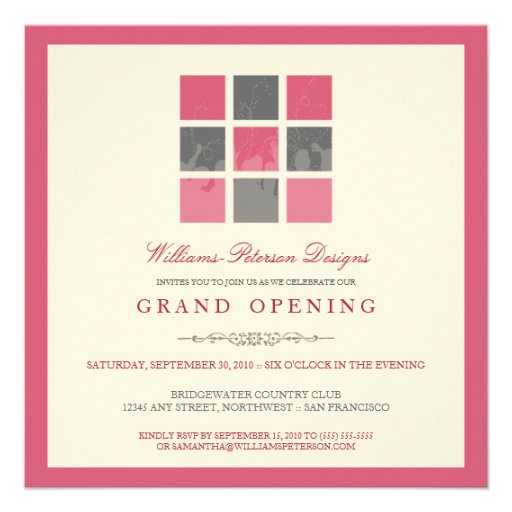 Modern Blocks Grand Opening Invitation (pink) 5.25" Square ... Modern Blocks Grand Opening Invitation (pink) 5.25" Square ...