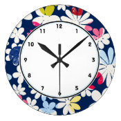 Modern blue and white Flower print Pattern clock