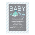 Modern Blue Baby Shower Boy Little Whale Mustache Custom Announcements