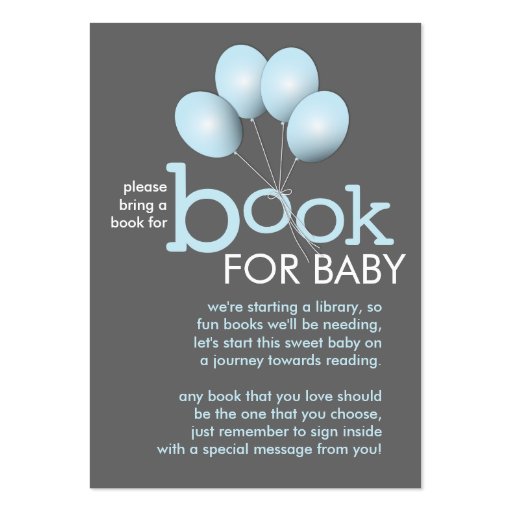 Modern Blue Balloon Baby Shower Book Insert Card Business Cards (front side)