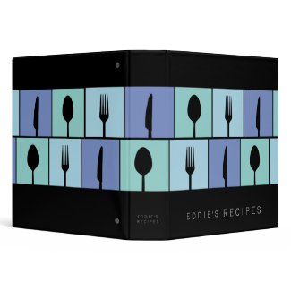 Modern Blue Cutlery Cooking Recipe Book Binder