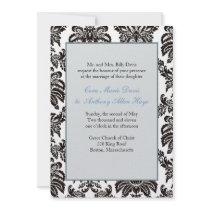 Modern Blue Damask Wedding Invitation
