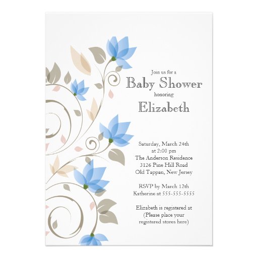 Modern Blue Floral Boy Baby Shower Invitation