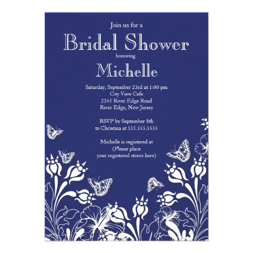Modern blue Floral Bridal Shower Invitation