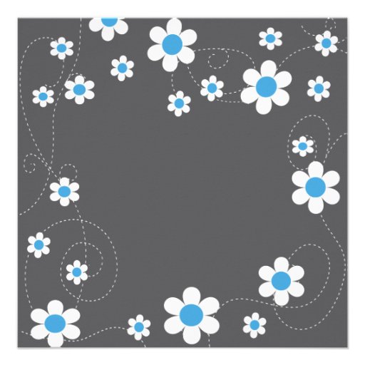 Modern Blue Flowers Floral Boys Baby Shower Custom Invitations