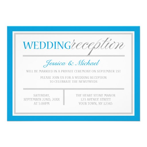 Modern Blue & Gray Wedding Reception Invitation