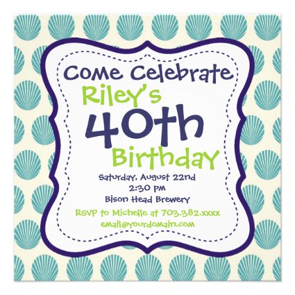 Modern Blue Green 40th Birthday Party Invitation