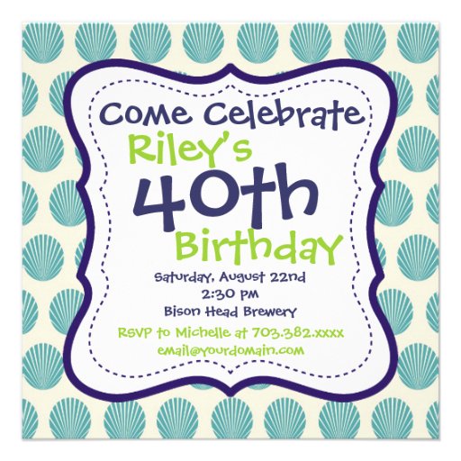 Modern Blue Green 40th Birthday Party Invitation