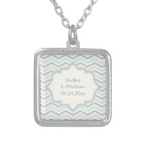 Modern blue, grey, ivory chevron pattern custom necklaces