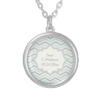 Modern blue, grey, ivory chevron pattern custom necklaces
