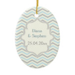 Modern blue, grey, ivory chevron pattern custom ornaments