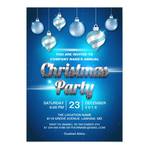 Modern Blue Impressive Corporate Christmas Party Card (front side)