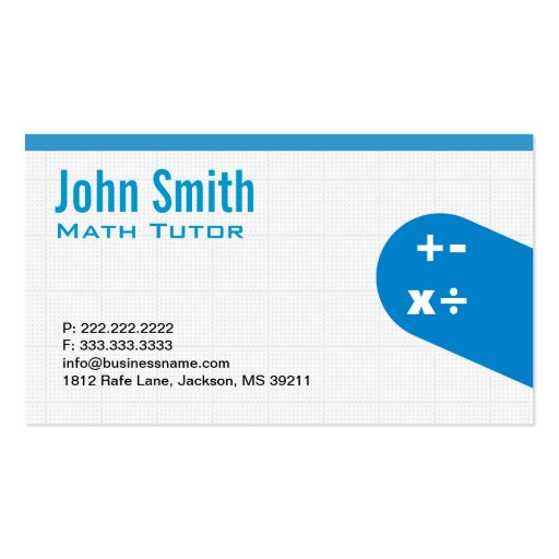 Modern Blue Math Tutor Business Card (front side)