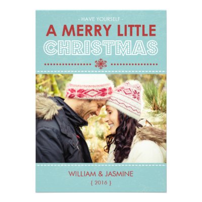 Modern Blue Merry Little Christmas Flat Card