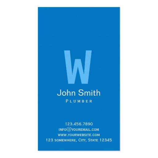 Modern Blue Monogram Plumbing Business Card (back side)
