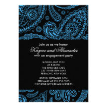 Modern Blue Paisley Engagement Party Invitations