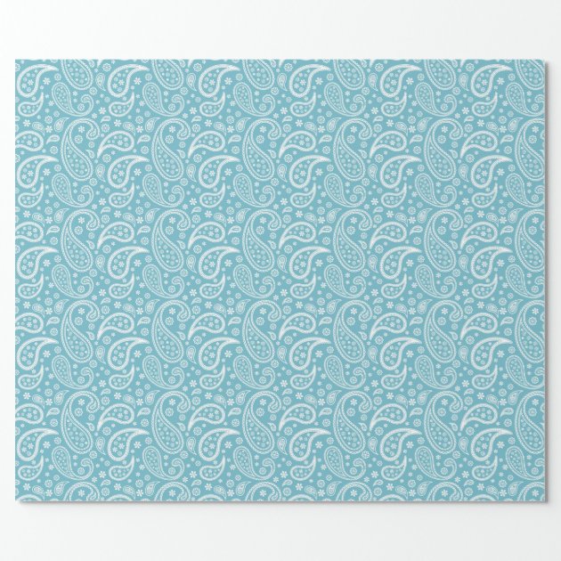 Modern Blue Paisley Pattern Wrapping Paper 3/4