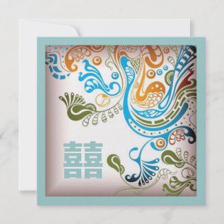 Modern Blue Phoenix Chinese Wedding Invitation zazzle_invitation