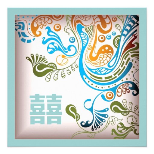 Modern Blue Phoenix Chinese Wedding Invitation