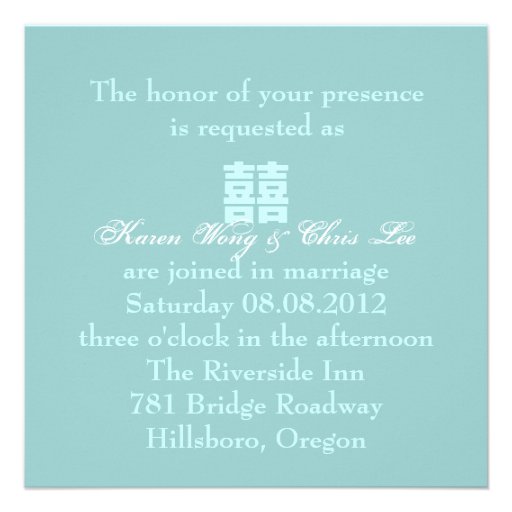 Modern Blue Phoenix Chinese Wedding Invitation