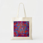 Modern blue psychedelic on red background bag