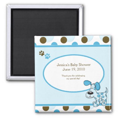 Blue Baby Shower Favors on Modern Blue Puppy Baby Shower Magnet Favor By Allpetscherished