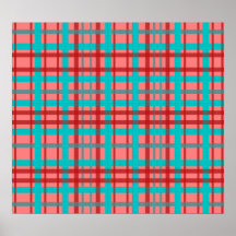 Modern blue red and pink plaid posters