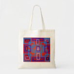 Modern blue squares on red background canvas bags