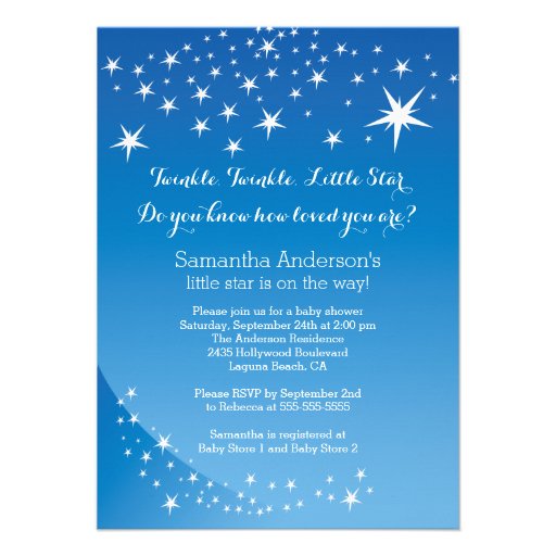 Modern Blue Star Boys Baby Shower Invitation (front side)