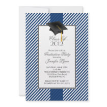 Modern Blue Stripe Graduation Party Invitation