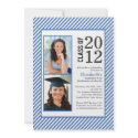 Modern Blue Stripes Photo Graduation invitation invitation
