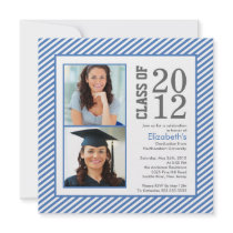 Modern Blue Stripes Photo Graduation Invitation
