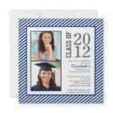 Modern Blue Stripes Photo Graduation Invitation invitation