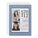 Modern Blue Stripes Photo Graduation invitation invitation