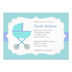 Modern, Blue Stroller, Boy Baby Shower Invitation
