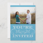 Modern Blue Swirl With Photo Wedding Invitation