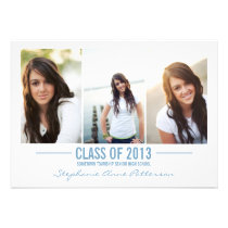 Modern Blue Three Photo Graduation Announcement invitations