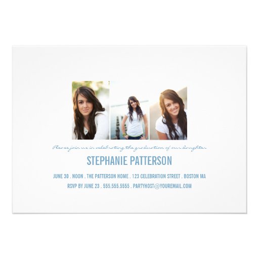 Modern Blue Three Photo Graduation Announcement