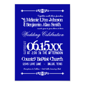 Modern Blue Typography Wedding Invitations
