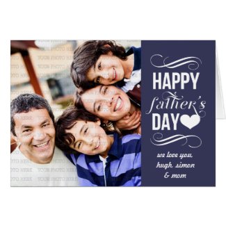 Modern Blue Vintage Banner Father's Day Photo Greeting Card